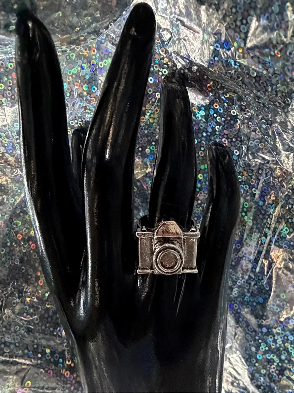Vintage Style Silver Camera Statement Cocktail Ring